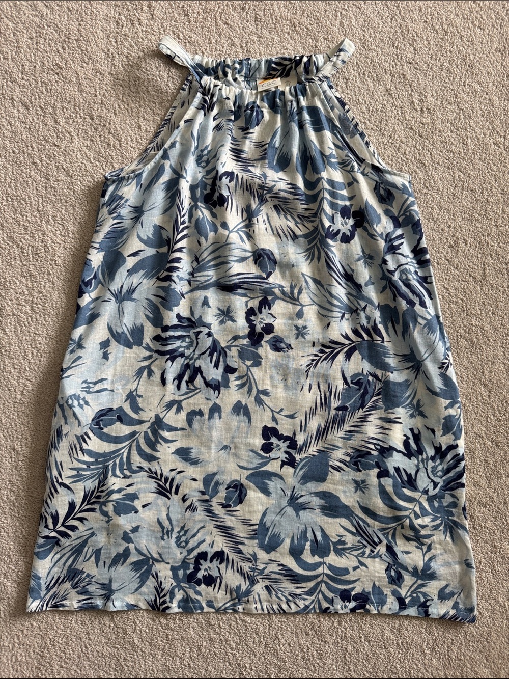C&C California Blue and White Floral Halter Dress